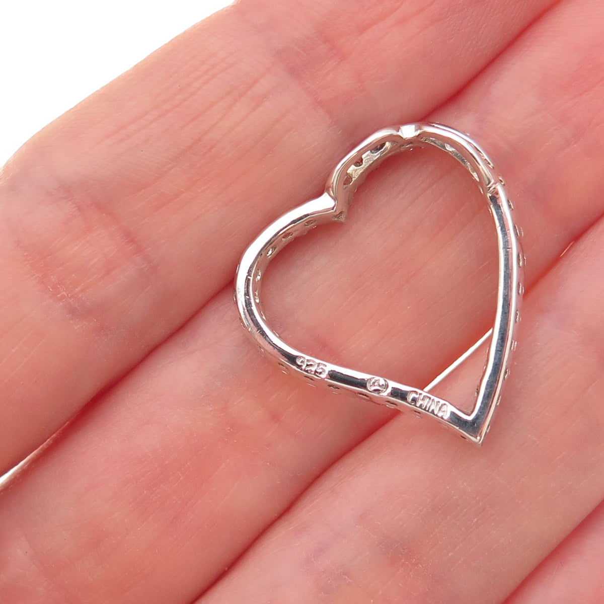 925 Sterling Silver Round-Cut C Z Heart Slide Charm Pendant