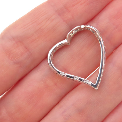 925 Sterling Silver Round-Cut C Z Heart Slide Charm Pendant