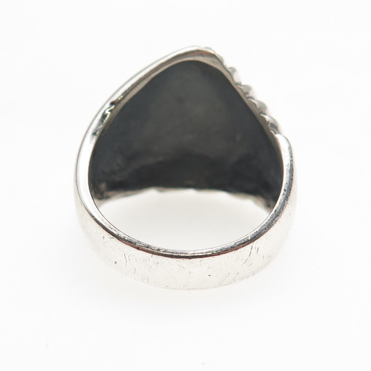 925 Sterling Silver Vintage Modernist Ribbed Oxidized Ring Size 7