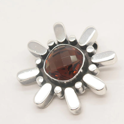 925 Sterling Silver Vintage Real Smoky Quartz Floral Slide Pendant