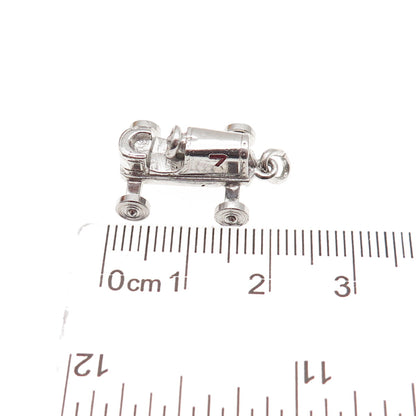 Wells Sterling Silver Vintage Enamel Number 7 Retro Racing Car 3D Mini Pendant