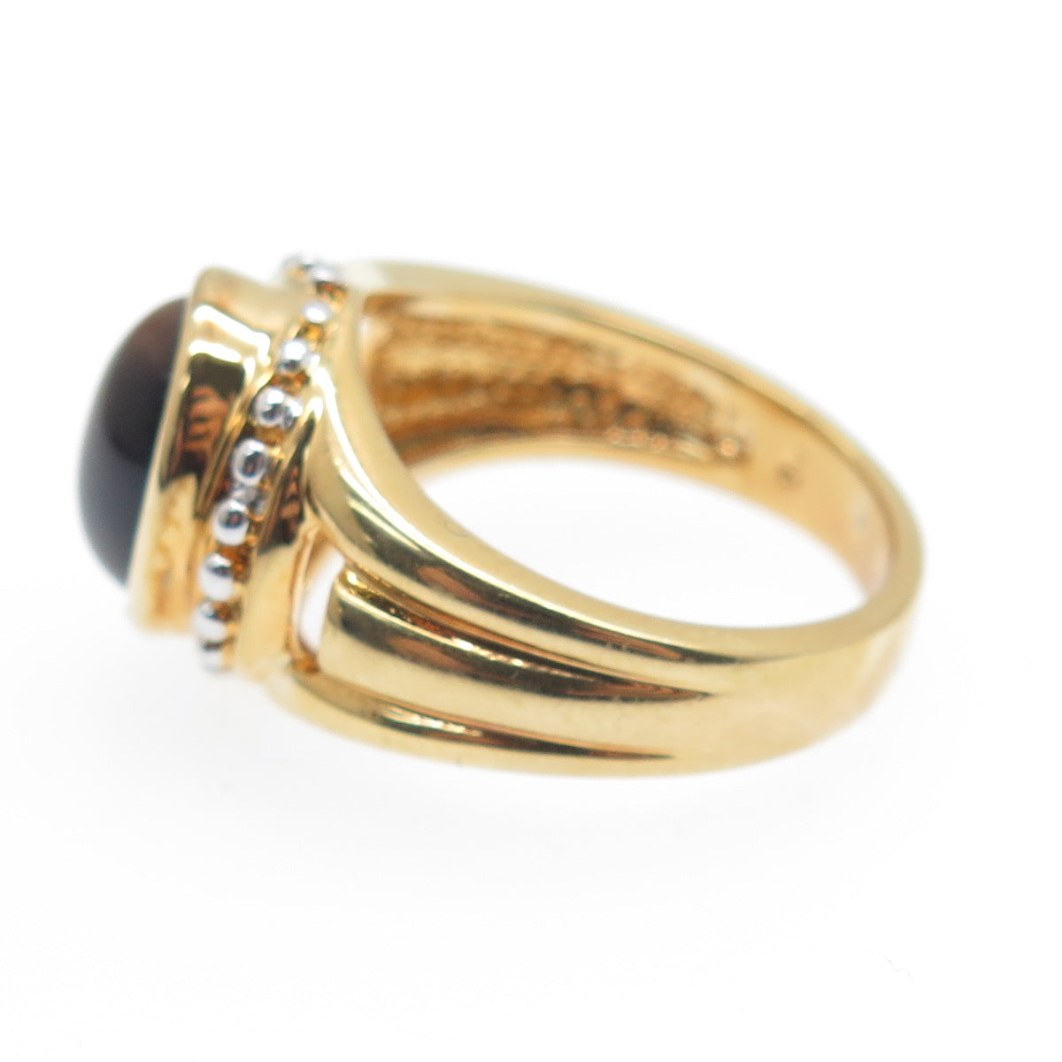 ROSS SIMONS 925 Sterling Silver Gold Plated Real Tiger Eye Beaded Ring Size 6