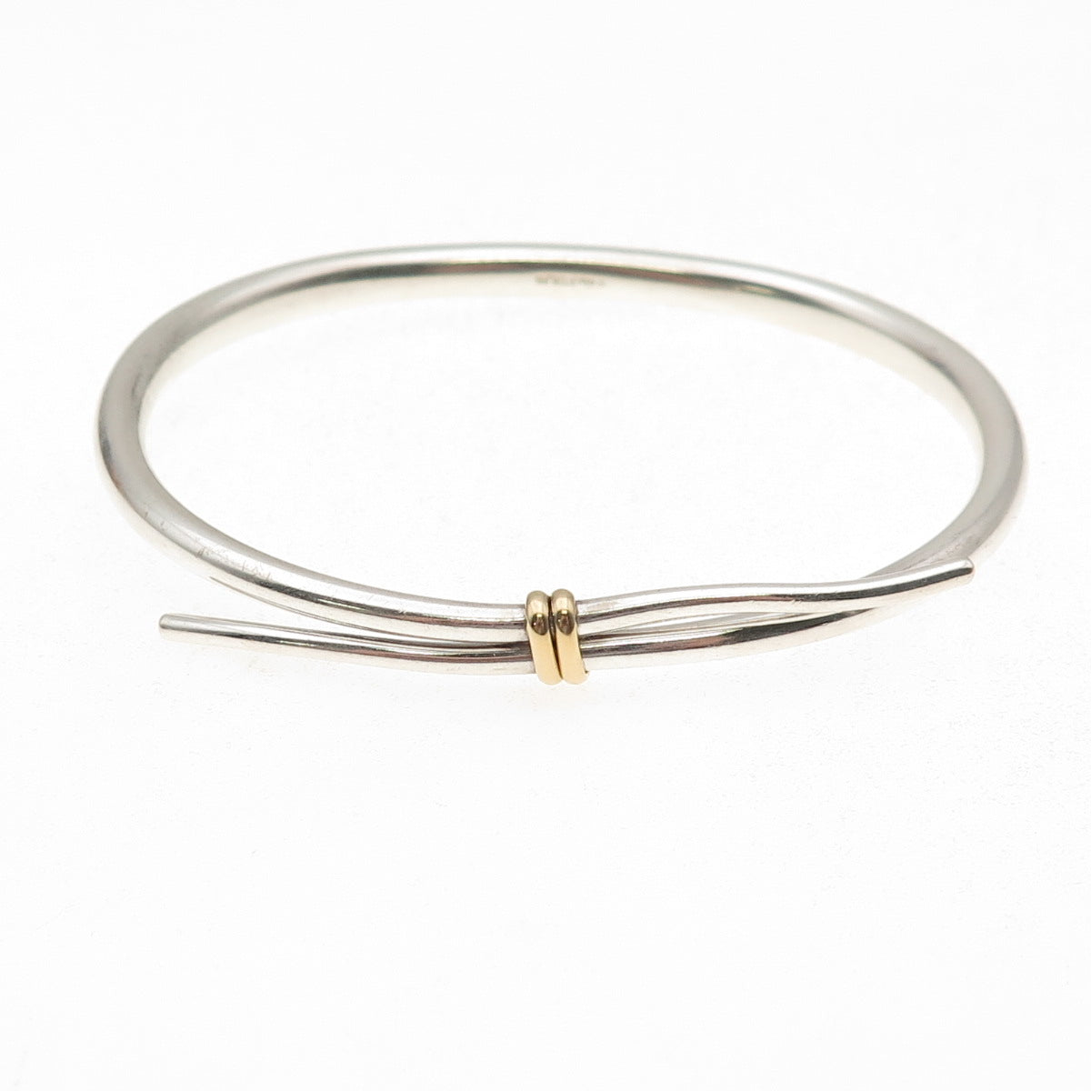 Ed Levin 925 Sterling Silver 18K Gold Vintage Modernist Bangle Bracelet 7.5"