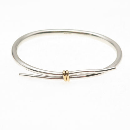 Ed Levin 925 Sterling Silver 18K Gold Vintage Modernist Bangle Bracelet 7.5"