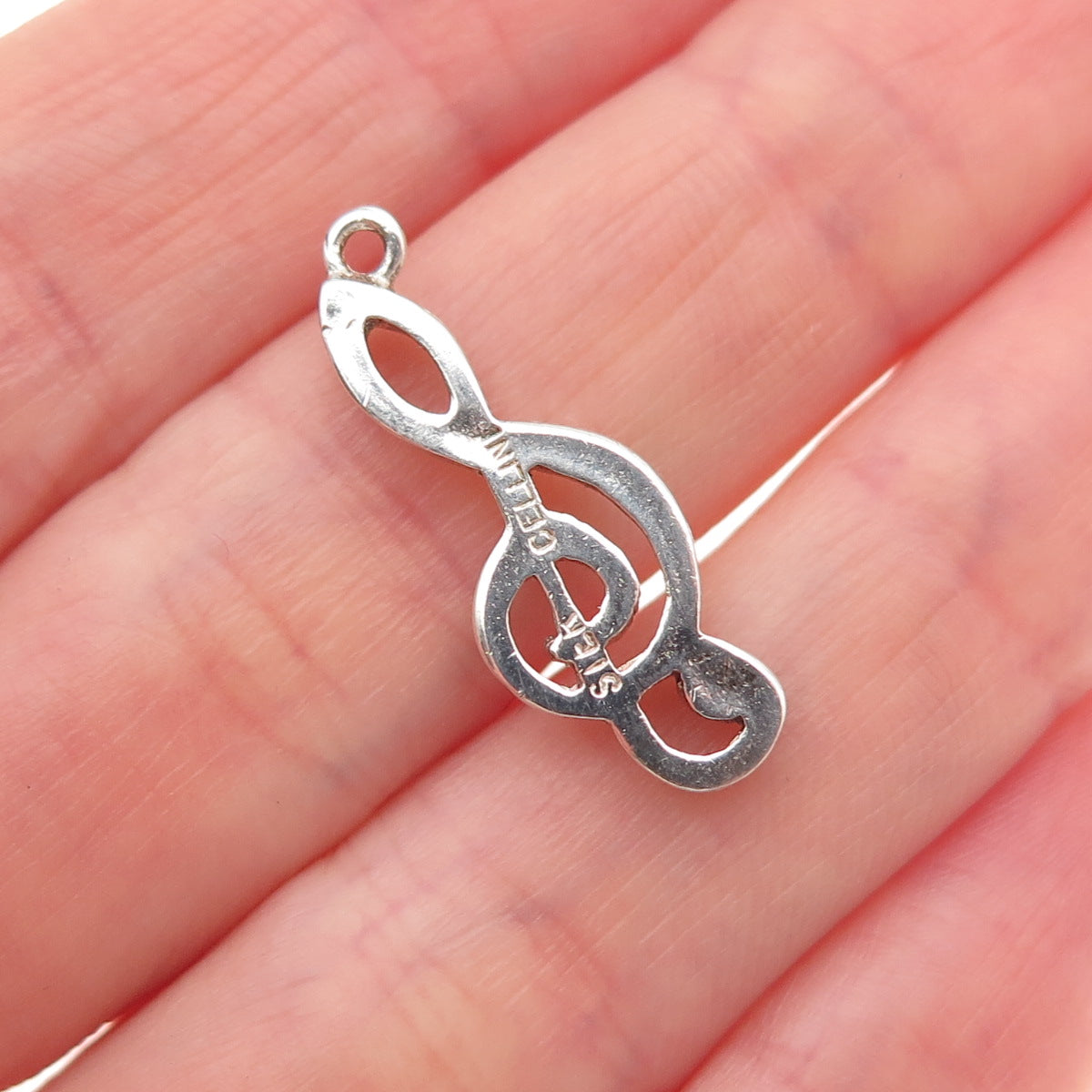 Cellini 925 Sterling Silver Vintage Treble Clef Charm Pendant