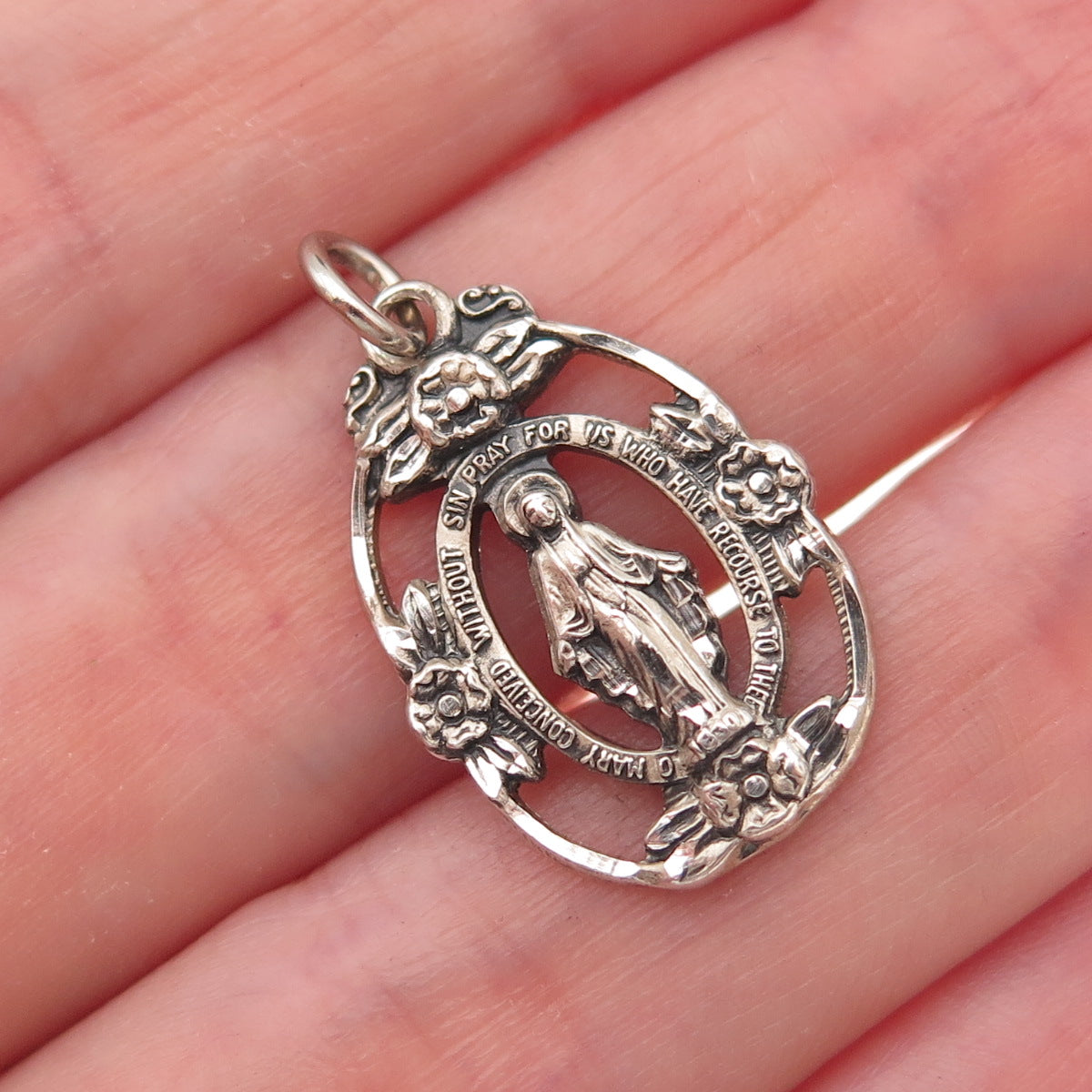 Creed 925 Sterling Silver Antique Art Deco St. Mary Miraculous Charm Pendant