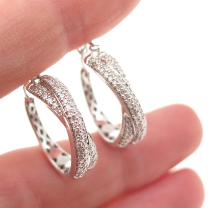 Platinaire 925 Sterling Silver Real Round-Cut Diamond Crisscross Hoop Earrings