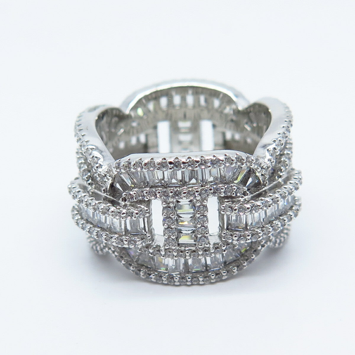 925 Sterling Silver Pave C Z Chain Band Ring Size 6