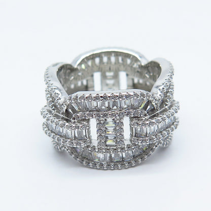 925 Sterling Silver Pave C Z Chain Band Ring Size 6