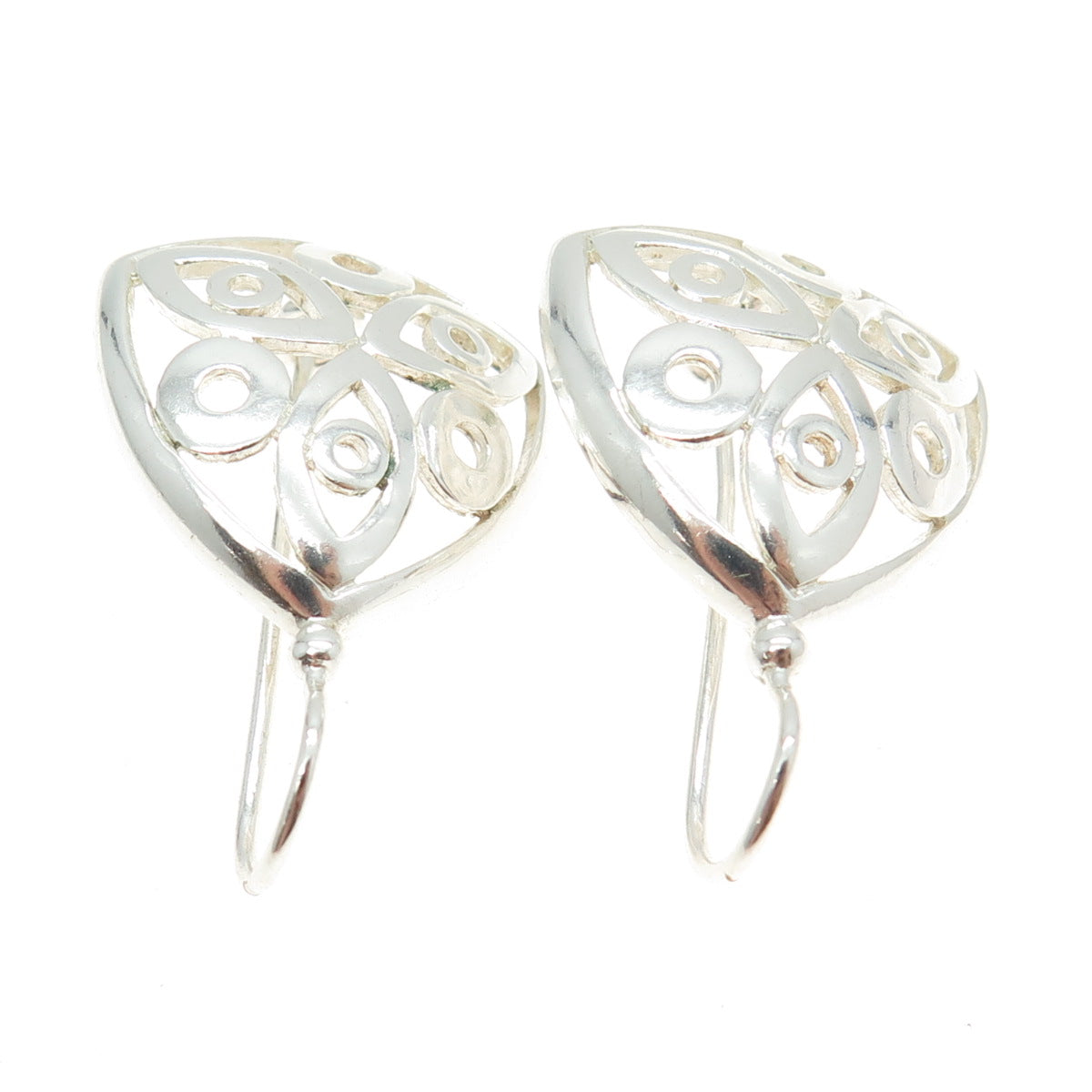 925 Sterling Silver Vintage Modernist Floral Earrings