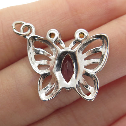 925 Sterling Silver 2-Tone Real Amethyst & Citrine Gemstone Butterfly Pendant