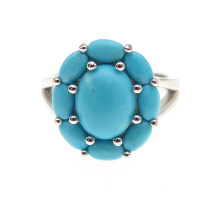 925 Sterling Silver Real Sleeping Beauty Turquoise Floral Ring Size 8