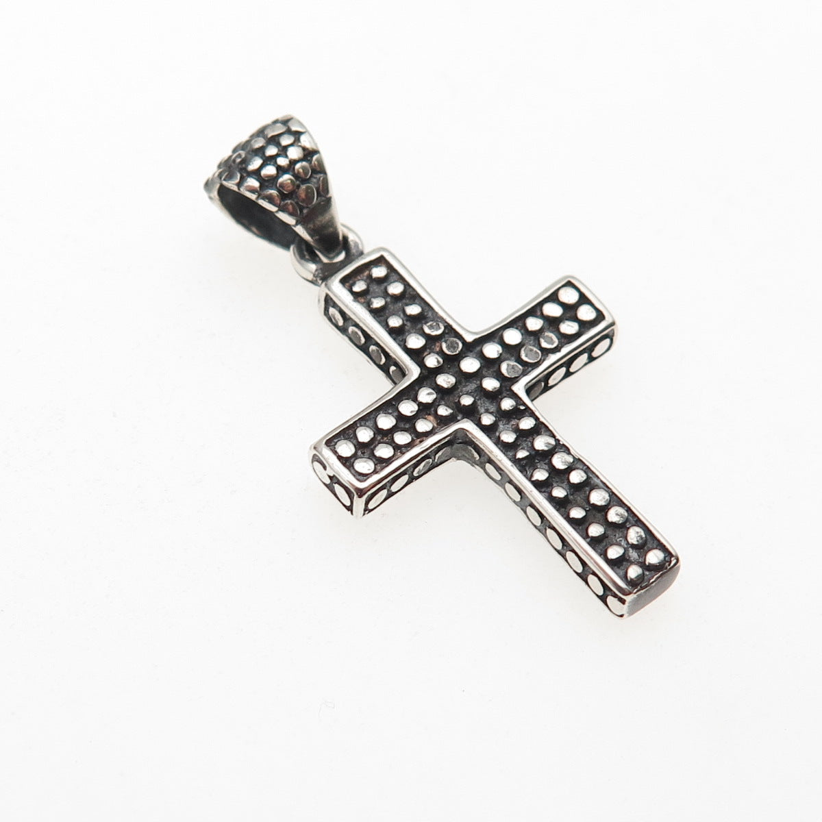 925 Sterling Silver Vintage Dotted Cross Oxidized Charm Pendant