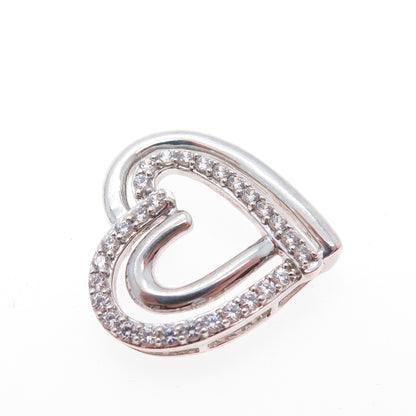 JH YOUNG 925 Sterling Silver Round-Cut C Z Heart Slide Charm Pendant