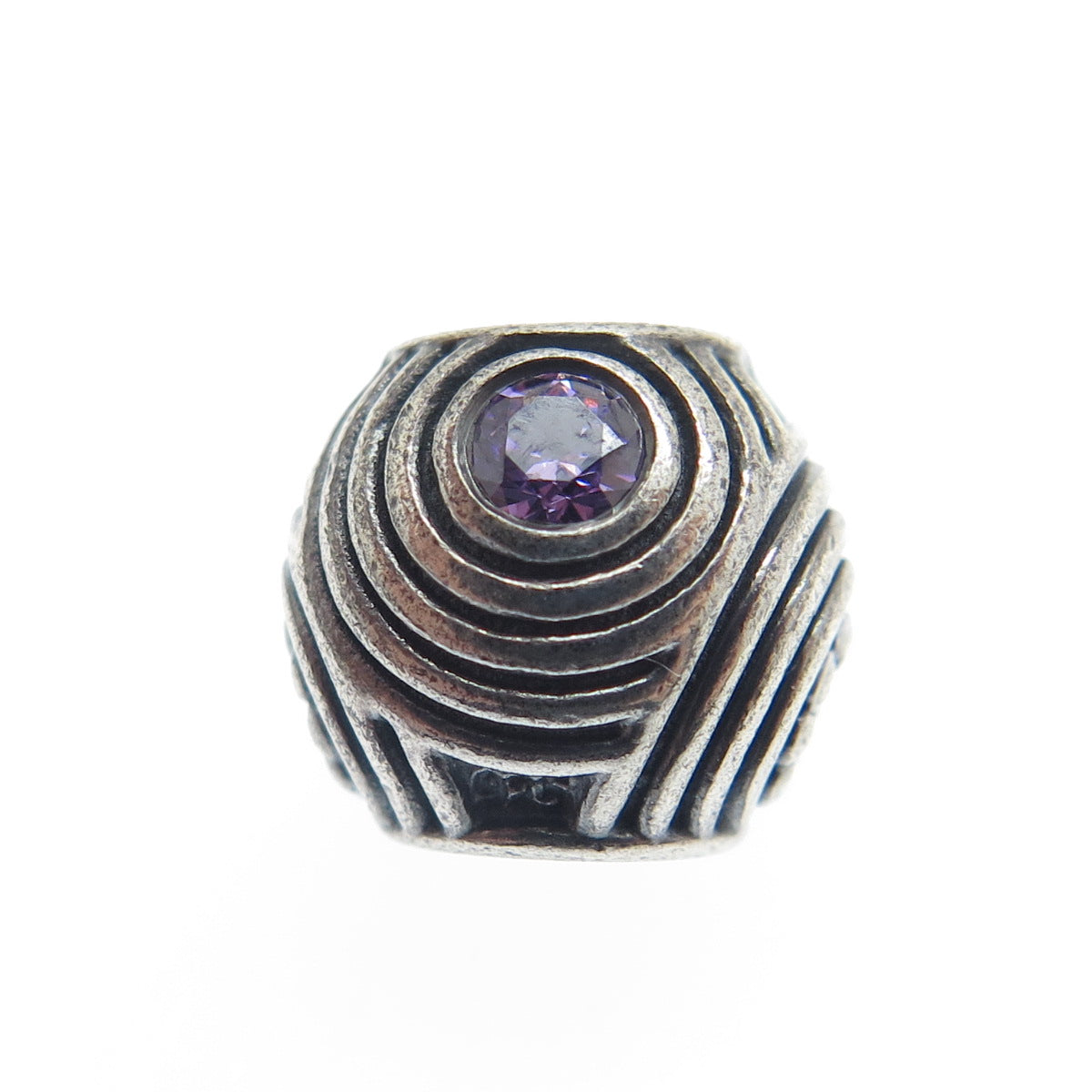 PANDORA 925 Sterling Silver Lavender C Z Hypnotic Circles Oxidized Bead Charm