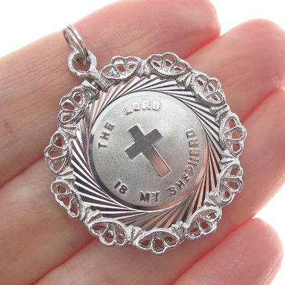 925 Sterling Silver Vintage The Lord Is My Shepherd Ornate Religious Pendant