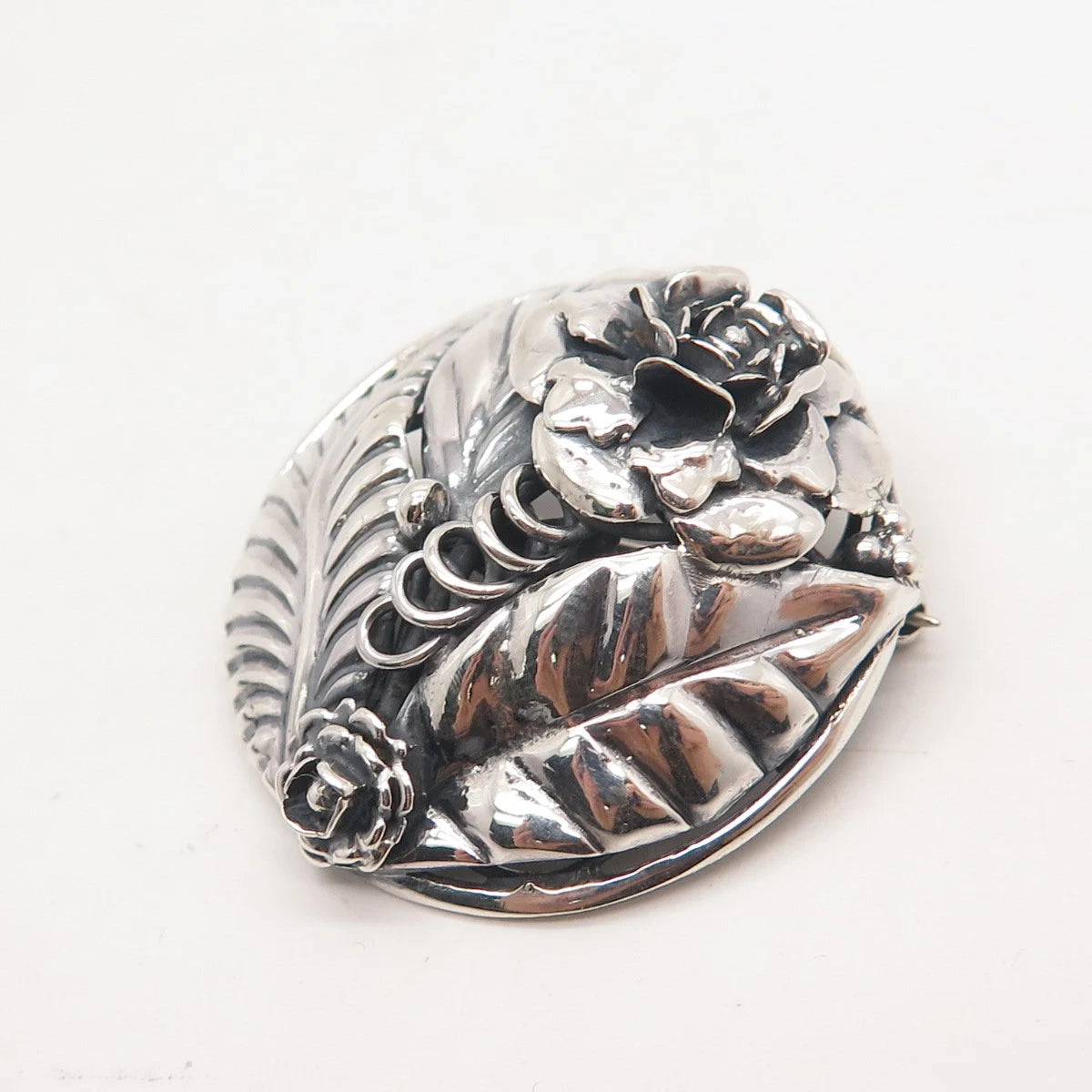 925 Sterling Silver Vintage Floral Leaf Pin Brooch