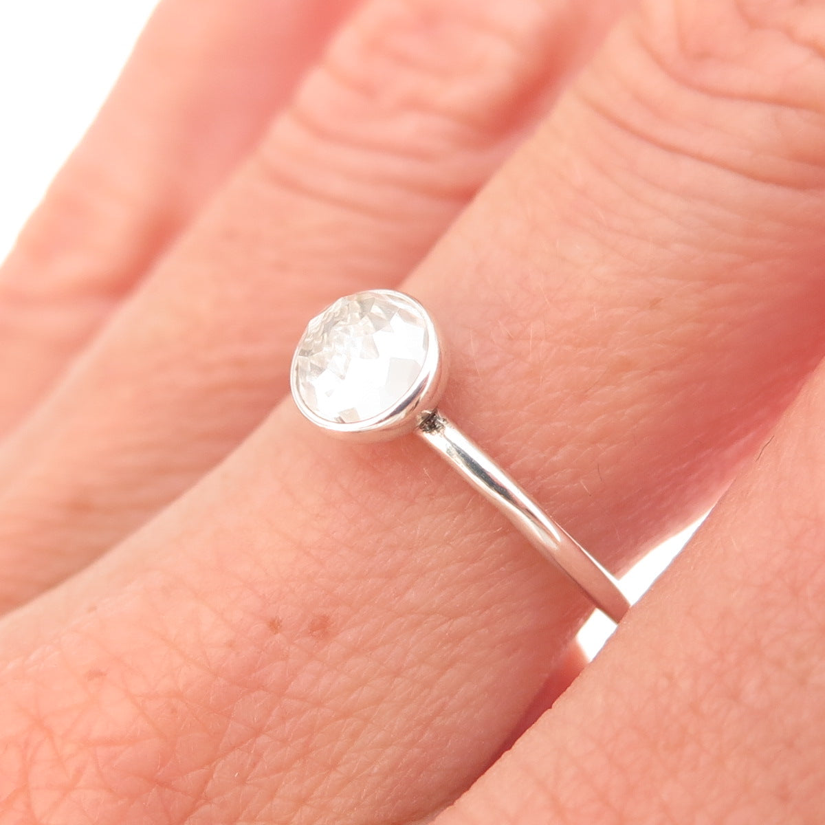 Pandora 925 Sterling Silver Clear Crystal April Birthstone Droplet Ring Size 7