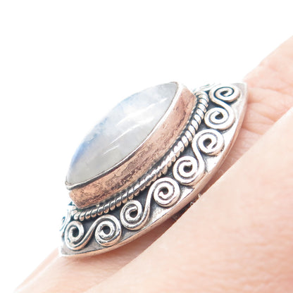 DOUG PAULUS 925 Sterling Silver Vintage Real Moonstone Spiral Ring Size 7.25