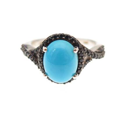 Chuck Clemency 925 Sterling Silver Real Turquoise & Black Spinel Ring Size 8.25