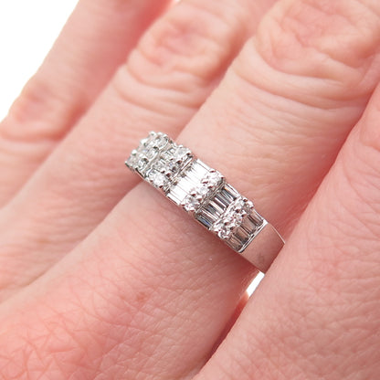 925 Sterling Silver Round & Emerald-Cut C Z Ring Size 6.5
