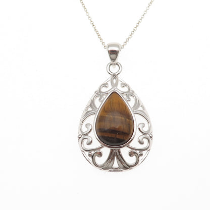 HN Heng Ngai 925 Sterling Silver Vintage Real Tiger Eye Cable Chain Necklace 18"