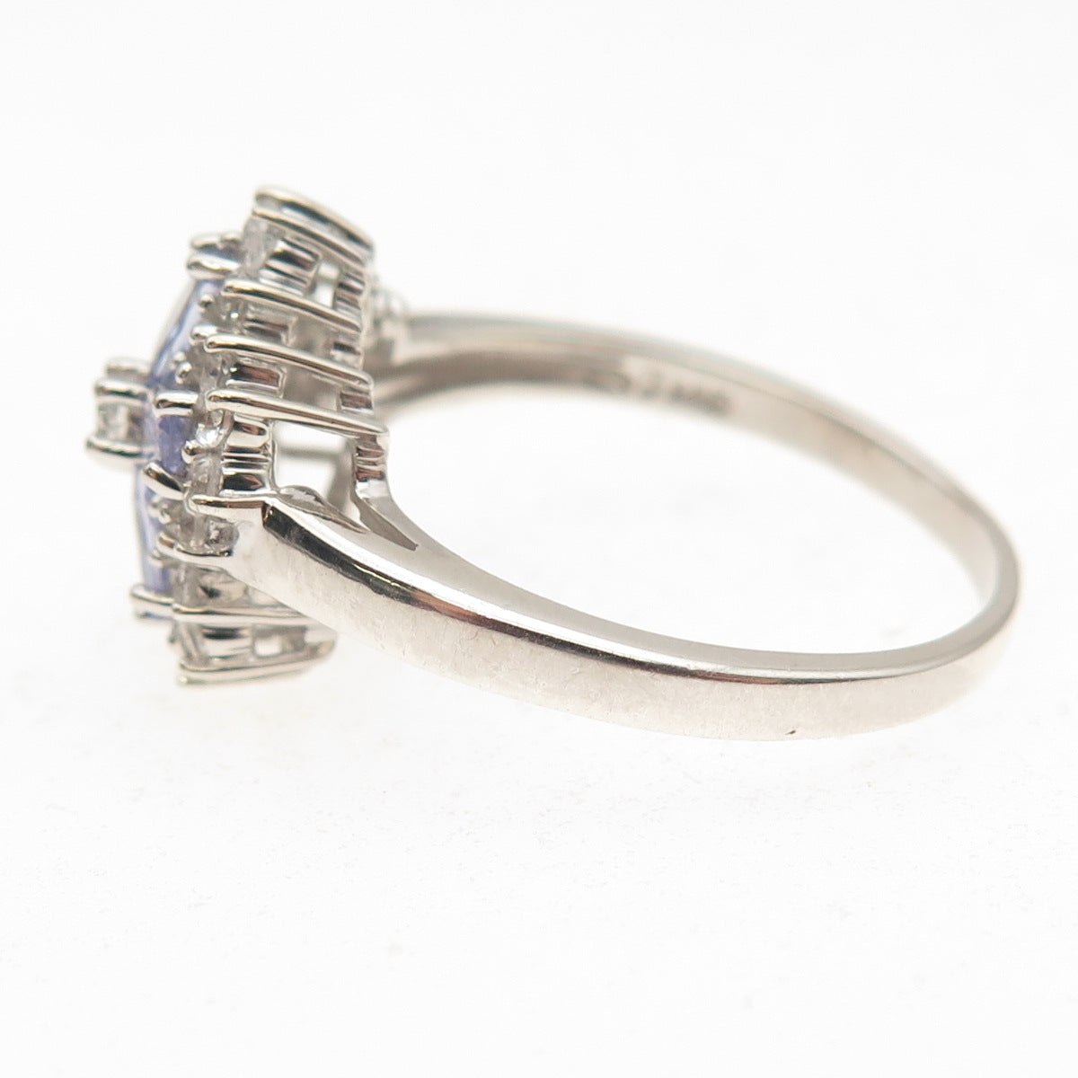 Savoy 925 Sterling Silver Real Tanzanite & White Topaz Floral Ring Size 11.25