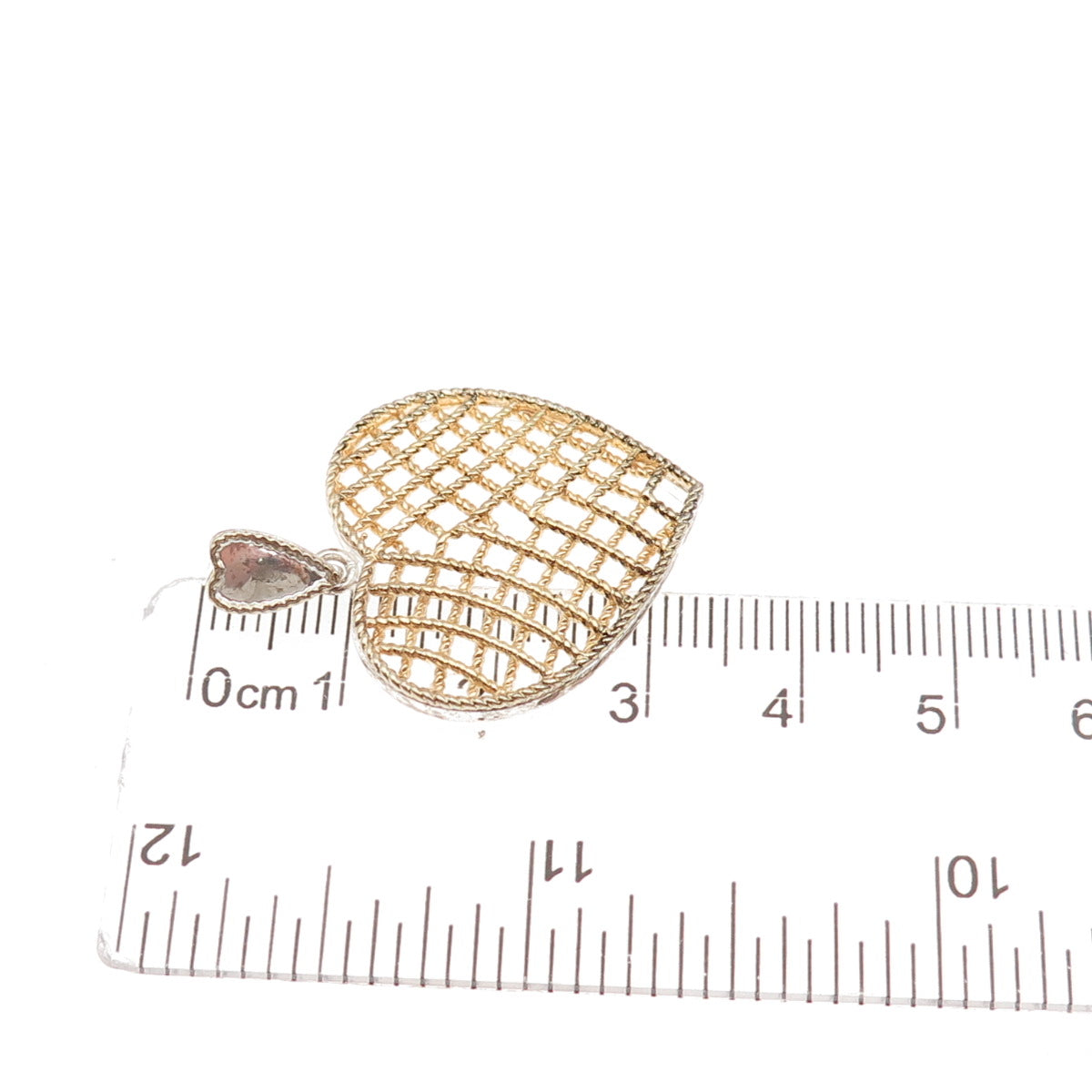 925 Sterling Silver 2-Tone Vintage Heart Charm Pendant