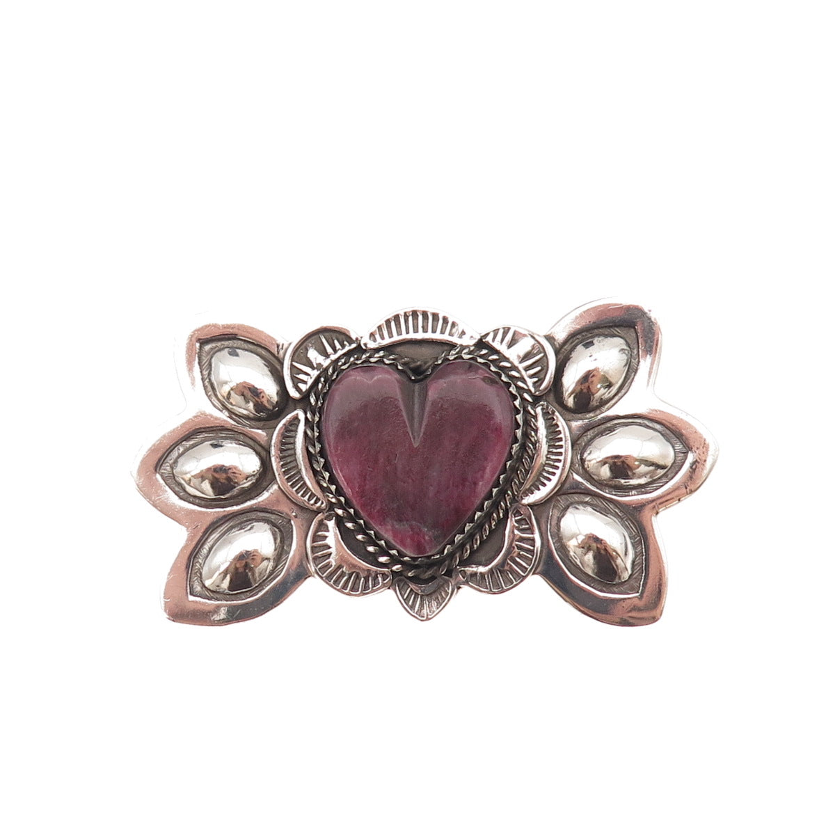 Bobby Francis Navajo Old Pawn Sterling Silver Vintage Sugilite Heart Pin Brooch