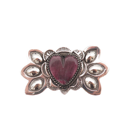 Bobby Francis Navajo Old Pawn Sterling Silver Vintage Sugilite Heart Pin Brooch