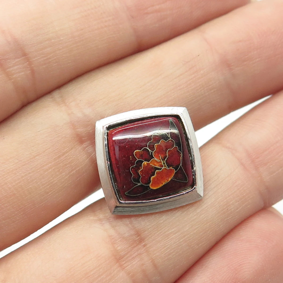 925 Sterling Silver Vintage Red Enamel Pin