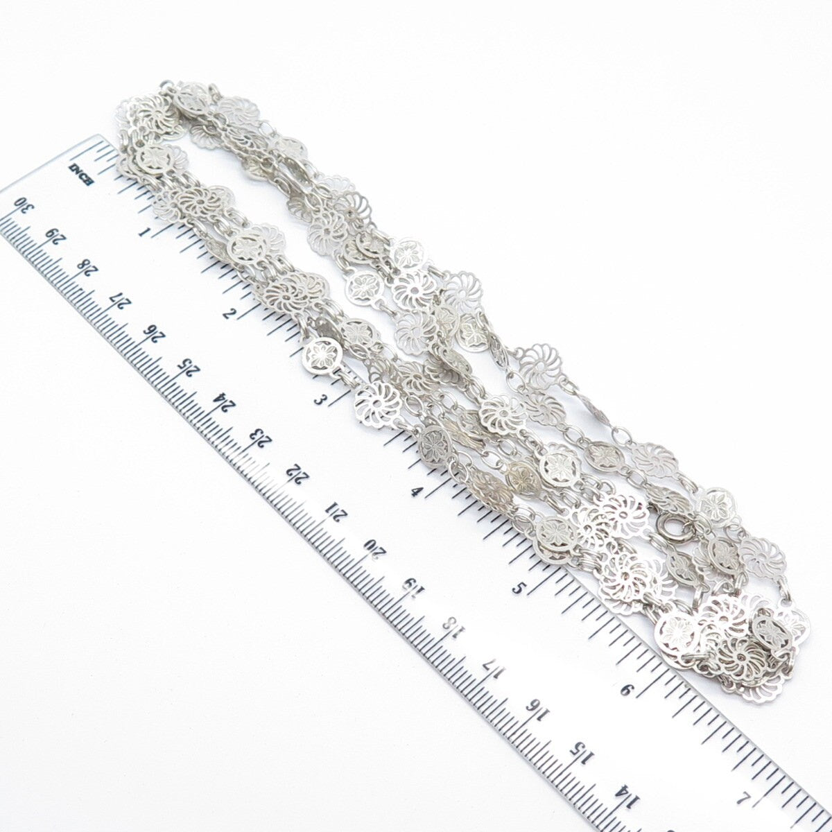 925 Sterling Silver Vintage Ornate Chain Necklace 26"