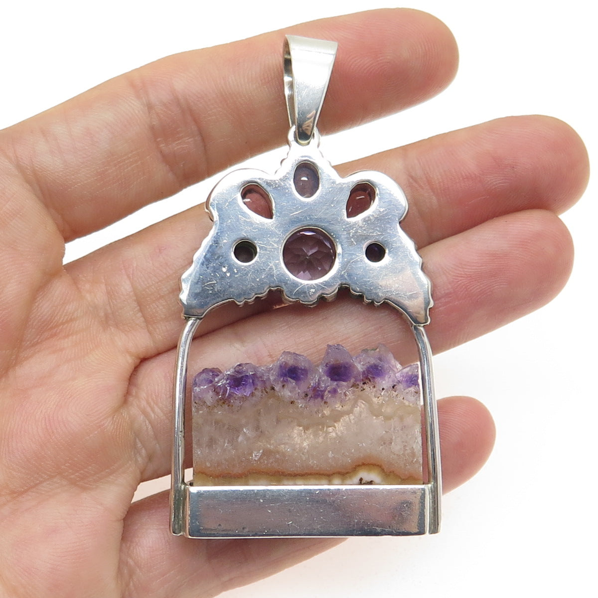 SAJEN 925 Sterling Silver Vintage Amethyst Tanzanite Tourmaline Amulet Pendant