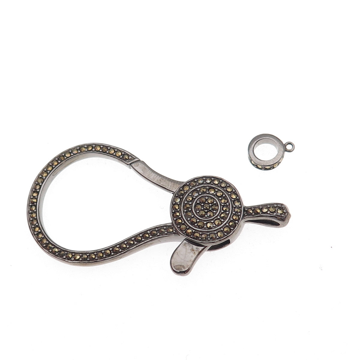 Luv Tia 925 Sterling Silver Black Rhodium Real Marcasite Carabiner Lobster Clasp