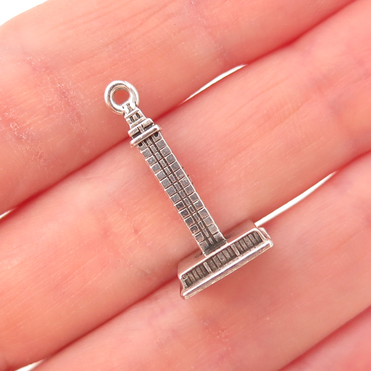 925 Sterling Silver Vintage Skyscraper Oxidized 3D Charm Pendant