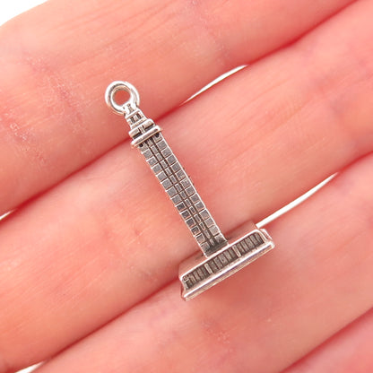 925 Sterling Silver Vintage Skyscraper Oxidized 3D Charm Pendant