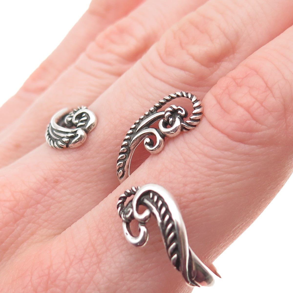 Carolyn Pollack Sterling Silver Vintage Adjustable 2-Finger Ring Size 10.5 / 11