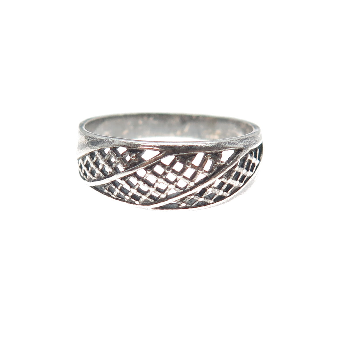 925 Sterling Silver Vintage European Mesh Oxidized Ring Size 7.75