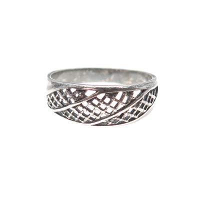925 Sterling Silver Vintage European Mesh Oxidized Ring Size 7.75