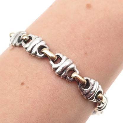 925 Sterling Silver 2-Tone Vintage Modernist Anchor Link Oxidized Bracelet 8.25"