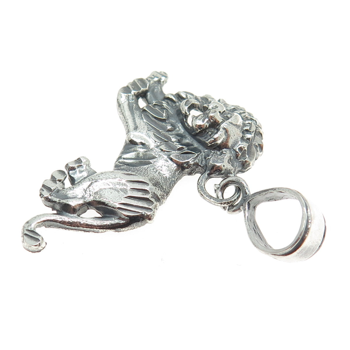 925 Sterling Silver Vintage Lion Oxidized Pendant