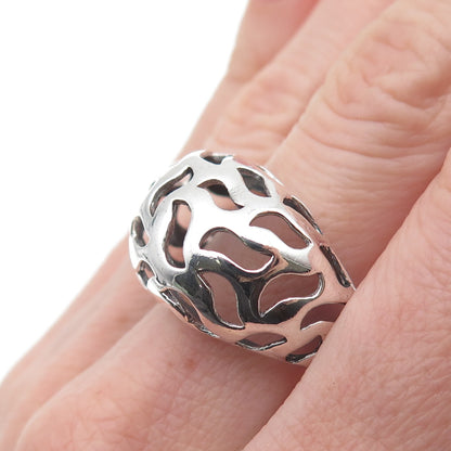 925 Sterling Silver Vintage Modernist Wavy Dome Oxidized Ring Size 9