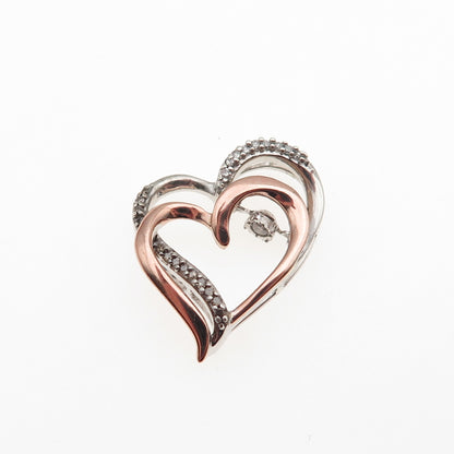 925 Sterling 10K Rose Gold Real Diamond Double Heart Mini Slide Charm Pendant