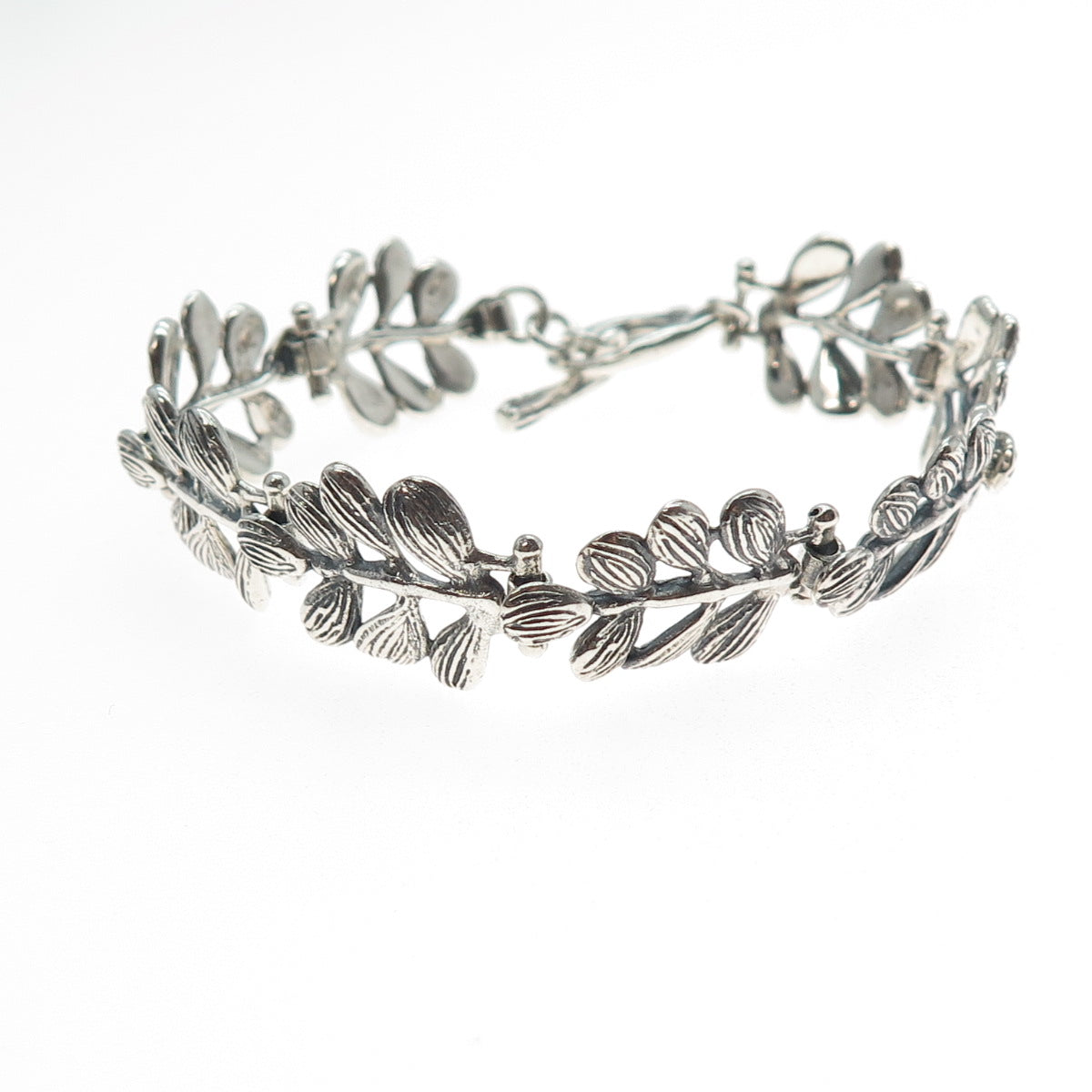HAGIT GORALI Sterling Silver Vintage Israel Floral Leaf Oxidized Bracelet 6.75"