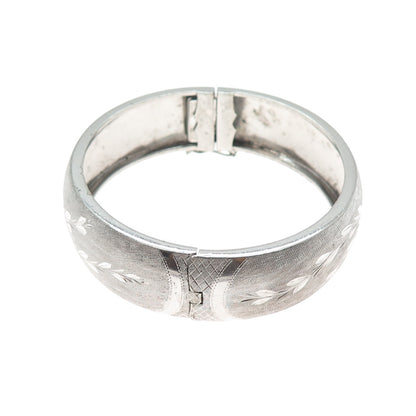 925 Sterling Silver Vintage Diamond-Cut Engraved Flower Bangle Bracelet 7.25"