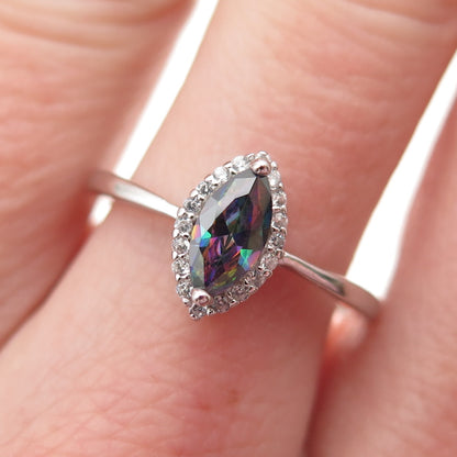 925 Sterling Silver Real Mystic Quartz & C Z Ring Size 7.75