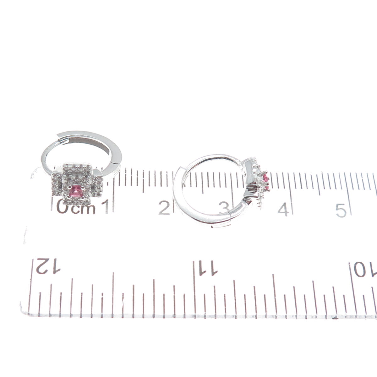 925 Sterling Silver Princess-Cut Pink & Round-Cut White C Z Cross Hoop Earrings