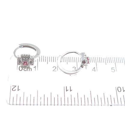 925 Sterling Silver Princess-Cut Pink & Round-Cut White C Z Cross Hoop Earrings