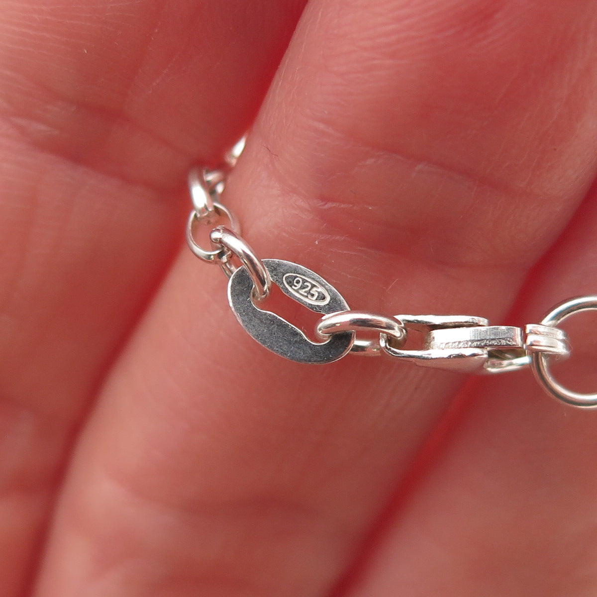 925 Sterling Silver Enamel Butterfly Dangle Charm Oval Link Bracelet 6"