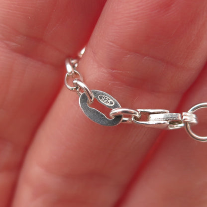 925 Sterling Silver Enamel Butterfly Dangle Charm Oval Link Bracelet 6"